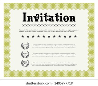 Yellow Vintage invitation template. Complex background. Detailed. Artistry design. 