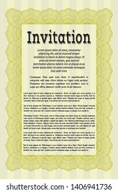 Yellow Vintage invitation template. With complex background. Detailed. Money Pattern. 