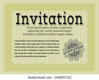 Yellow Vintage invitation template. With complex background. Customizable, Easy to edit and change colors. Money Pattern. 