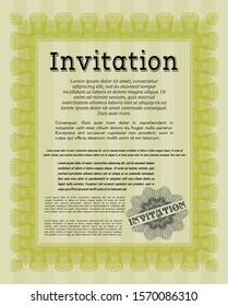 Yellow Vintage invitation template. Complex background. Detailed. Modern design. 