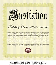 Yellow Vintage invitation template. Cordial design. Customizable, Easy to edit and change colors. With guilloche pattern. 