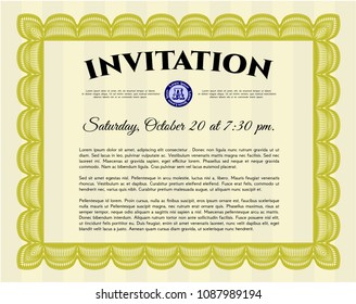 Yellow Vintage invitation template. Customizable, Easy to edit and change colors. Printer friendly. Nice design. 