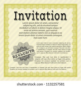 Yellow Vintage invitation template. Customizable, Easy to edit and change colors. With complex linear background. Good design. 