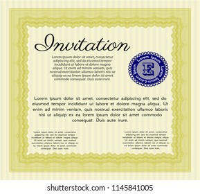 Yellow Vintage invitation template. Customizable, Easy to edit and change colors. Complex background. Excellent design. 