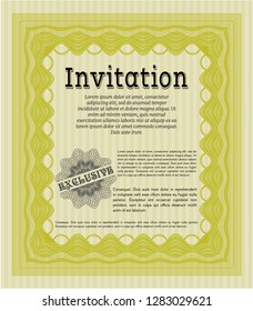 Yellow Vintage invitation template. Customizable, Easy to edit and change colors. With great quality guilloche pattern. Superior design. 