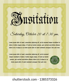 Yellow Vintage invitation template. Customizable, Easy to edit and change colors. With linear background. Sophisticated design. 