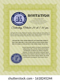 Yellow Vintage invitation template. Customizable, Easy to edit and change colors. With complex linear background. Good design. 