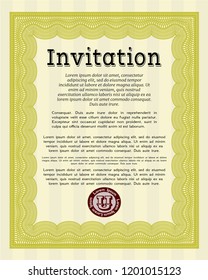  Yellow Vintage invitation template. Detailed. With guilloche pattern. Cordial design. 