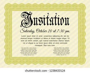 Yellow Vintage invitation template. Detailed. Printer friendly. Nice design. 