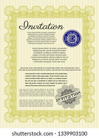 Yellow Vintage invitation template. Detailed. With guilloche pattern. Artistry design. 