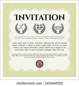Yellow Vintage invitation template. Detailed. With linear background. Superior design. 