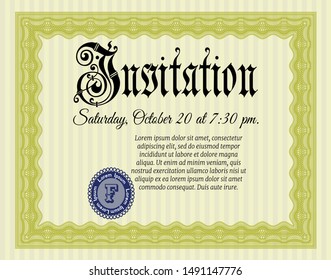 Yellow Vintage invitation template. Elegant design. Detailed. Easy to print. 