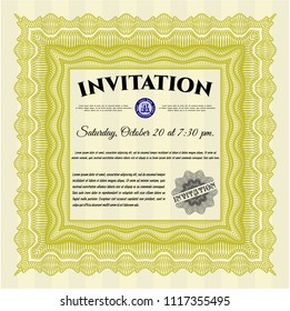 Yellow Vintage invitation template. Excellent design. Detailed. With complex background. 