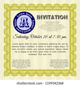 Yellow Vintage invitation template. Good design. Printer friendly. Vector illustration. 
