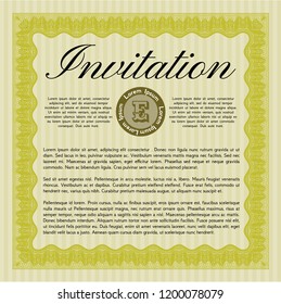 Yellow Vintage invitation template. Good design. Customizable, Easy to edit and change colors. With complex background. 