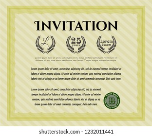 Yellow Vintage invitation template. Good design. With complex background. Detailed. 