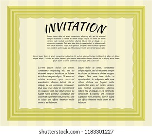 Yellow Vintage invitation template. With guilloche pattern. Vector illustration. Good design. 