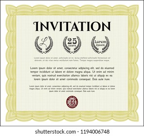 Yellow Vintage invitation template. With guilloche pattern and background. Vector illustration. Good design. 