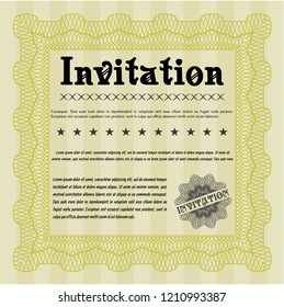 Yellow Vintage invitation template. With guilloche pattern and background. Money design. Vector illustration. 