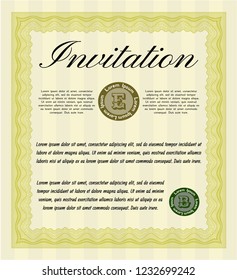 Yellow Vintage invitation template. With guilloche pattern. Artistry design. Detailed. 