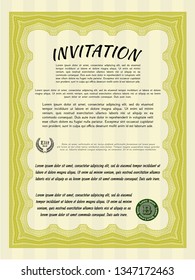Yellow Vintage invitation template. With guilloche pattern. Detailed. Nice design. 