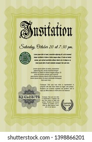 Yellow Vintage invitation template. With guilloche pattern and background. Customizable, Easy to edit and change colors. Nice design. 