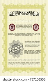 Yellow Vintage invitation template. With guilloche pattern. Superior design. Customizable, Easy to edit and change colors. 