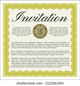 Yellow Vintage invitation template. With linear background. Customizable, Easy to edit and change colors. Beauty design. 