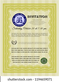 Yellow Vintage invitation template. With linear background. Detailed. Beauty design. 