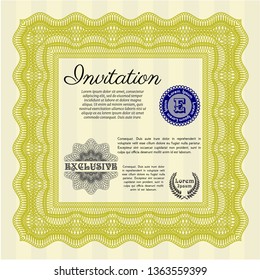 Yellow Vintage invitation template. With linear background. Customizable, Easy to edit and change colors. Money Pattern design. 