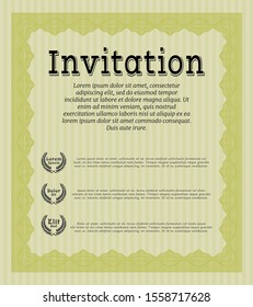 Yellow Vintage invitation template. With linear background. Detailed. Cordial design. 