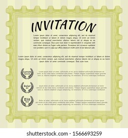 Yellow Vintage invitation template. With linear background. Money Pattern design. Vector illustration. 