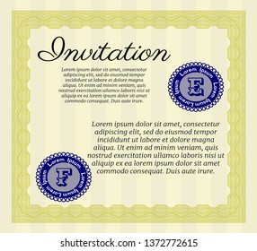 Yellow Vintage invitation template. Lovely design. Detailed. With background. 