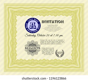 Yellow Vintage invitation template. Modern design. With complex background. Vector illustration. 