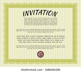 Yellow Vintage invitation template. Modern design. Detailed. With background. 