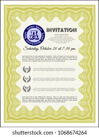 Yellow Vintage invitation template. Money Pattern design. With linear background. Customizable, Easy to edit and change colors. 