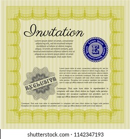 Yellow Vintage invitation template. Money Pattern. Customizable, Easy to edit and change colors. Complex background. 