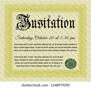 Yellow Vintage invitation template. Money Pattern design. With great quality guilloche pattern. Vector illustration. 