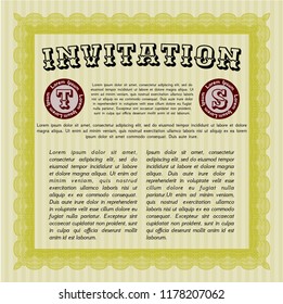 Yellow Vintage invitation template. Money Pattern design. Detailed. Printer friendly. 