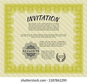 Yellow Vintage invitation template. Money design. Vector illustration. With background. 