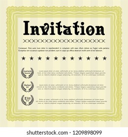 Yellow Vintage invitation template. Money Pattern. With linear background. Customizable, Easy to edit and change colors. 