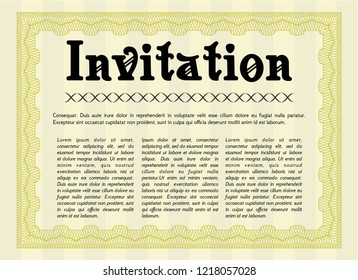 Yellow Vintage invitation template. Money Pattern design. Customizable, Easy to edit and change colors. With guilloche pattern and background. 