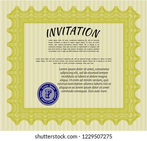 Yellow Vintage invitation template. Money style design. With guilloche pattern and background. Detailed. 
