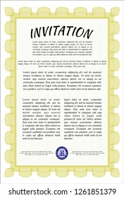 Yellow Vintage invitation template. Money Pattern. Easy to print. Customizable, Easy to edit and change colors. 