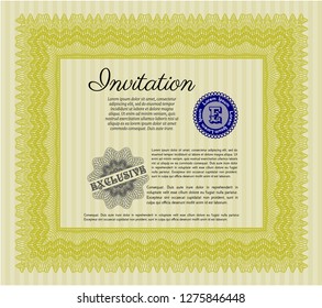 Yellow Vintage invitation template. Money style design. With complex linear background. Detailed. 