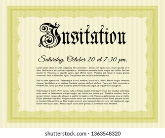 Yellow Vintage invitation template. Money style design. Customizable, Easy to edit and change colors. Easy to print. 