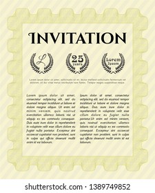 Yellow Vintage invitation template. Money design. Detailed. With background. 