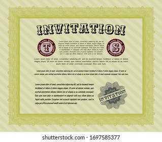 Yellow Vintage invitation template. Money style design. Detailed. With quality background. 