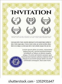 Yellow Vintage invitation template. Nice design. Customizable, Easy to edit and change colors. With complex linear background. 