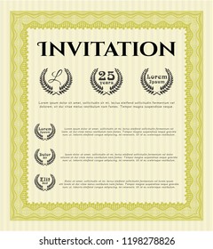 Yellow Vintage invitation template. Perfect design. With guilloche pattern. Customizable, Easy to edit and change colors. 